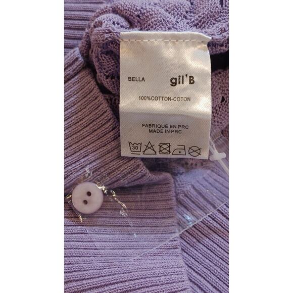 Gil'B Women's Small Knitted V Neck Lace Cardigan 100% Cotton Lavender NWT - Picture 5 of 6